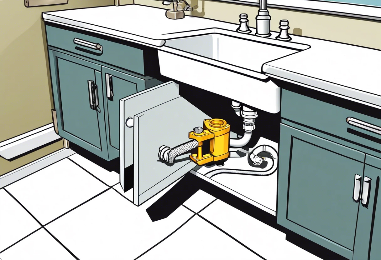 A plumbing installation showcasing angle stops under a sink cabinet.