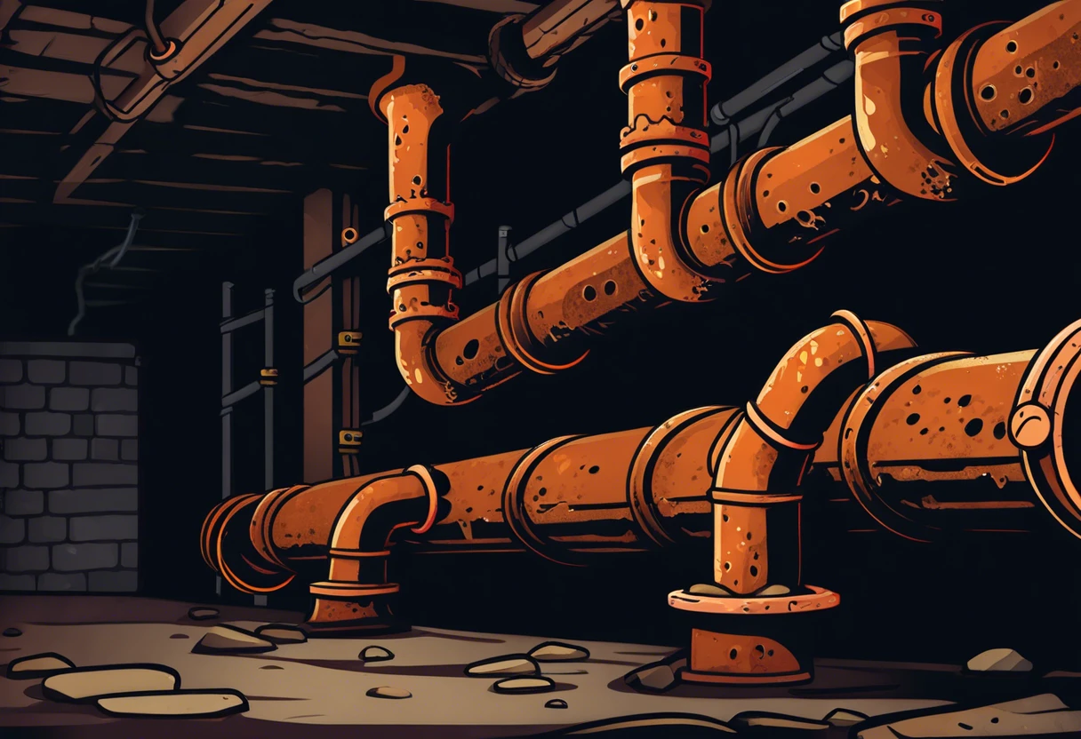 Corroded plumbing pipes indicating poor plumbing conditions