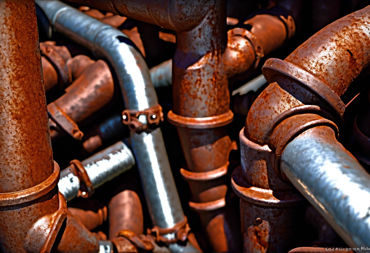Old and rusty galvanized plumbing pipes illustrating the decline of galvanized plumbing.