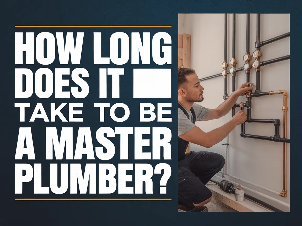 A plumber working on pipes, illustrating the journey to becoming a master plumber.