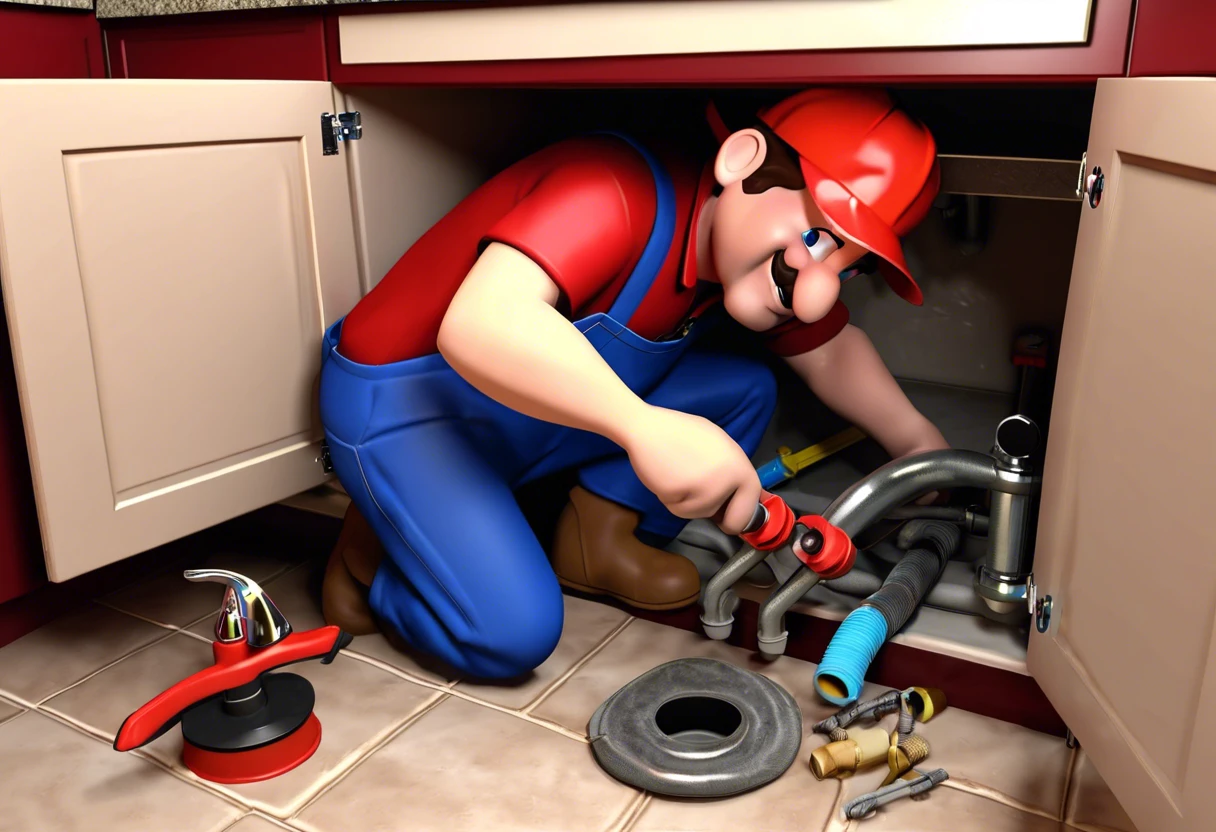 Plumber working under the sink, representing plumbing career in HVAC vs plumbing salary comparison