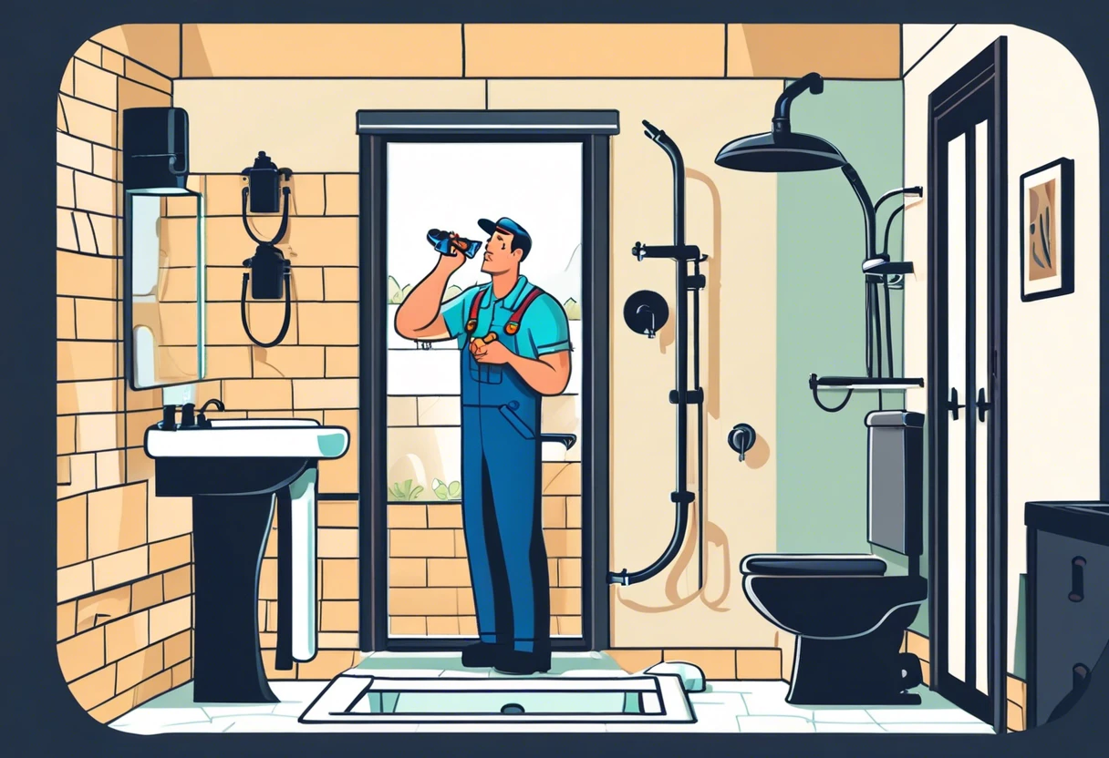 Plumber assessing plumbing responsibilities in a bathroom in Anaheim Hills, CA