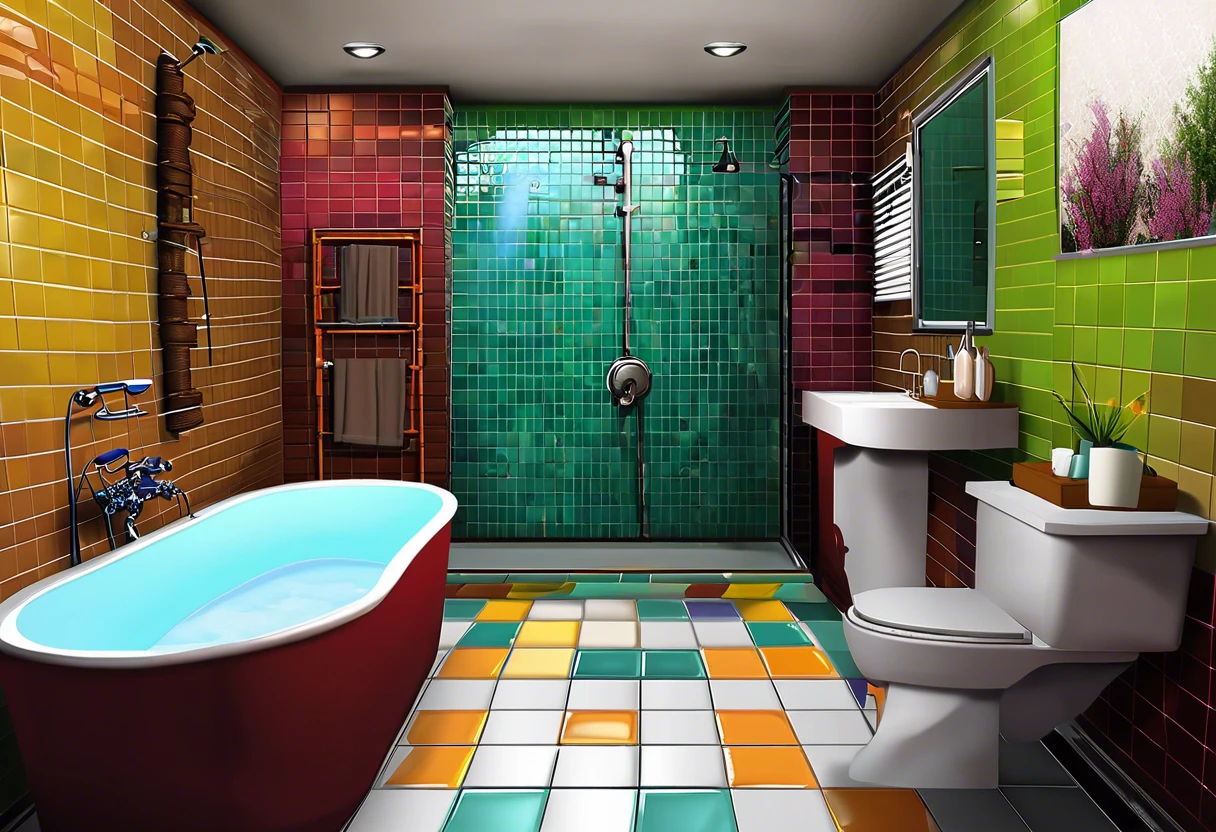 Colorful bathroom with new plumbing installations, showcasing how much new plumbing costs.