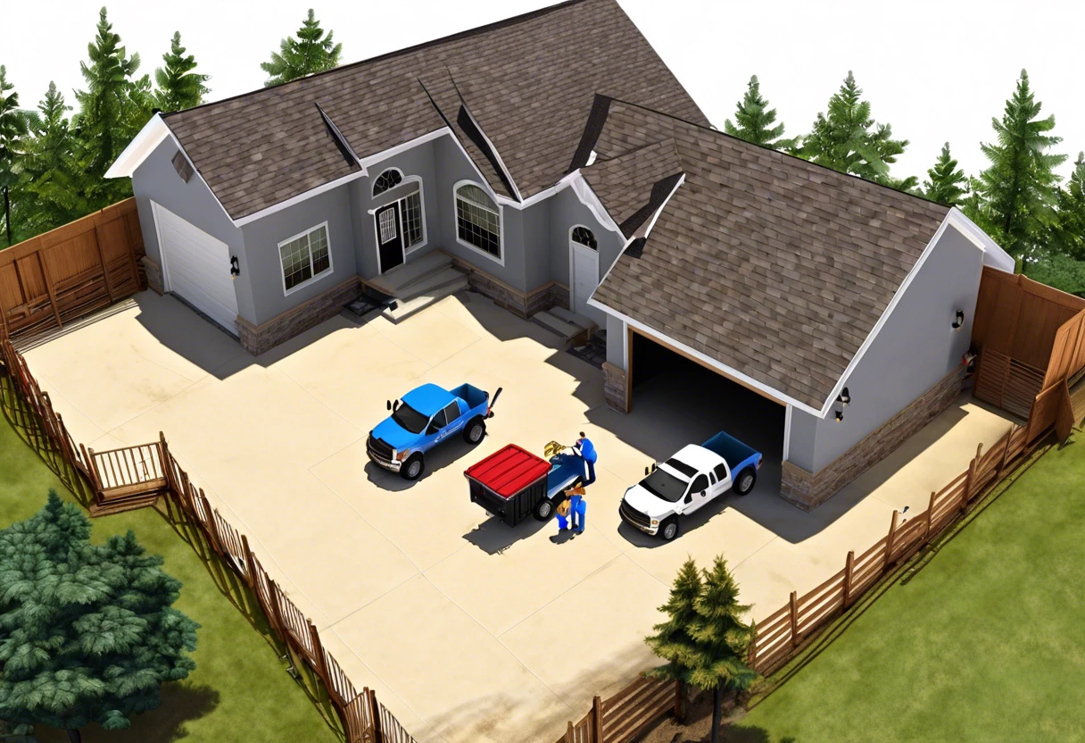 Overview of a residential construction site with plumbing work being assessed.