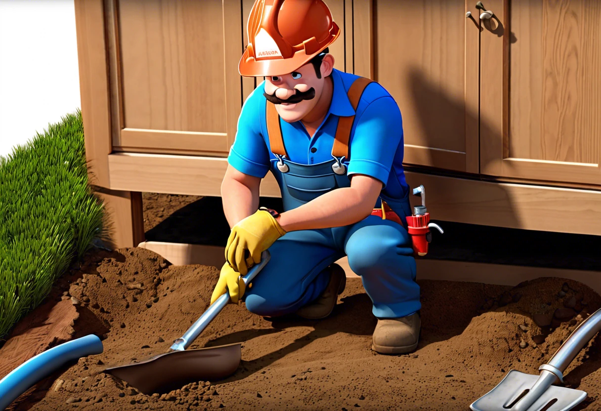 Plumber excavating land for plumbing in Anaheim Hills, CA