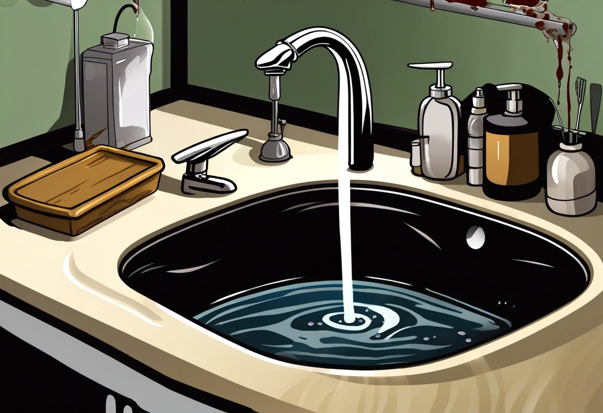 A sink showing water accumulation, illustrating a plumbing stoppage issue.